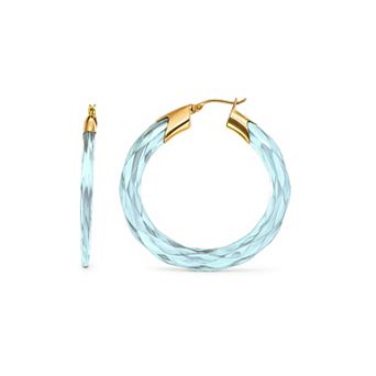 14K Gold Over Brass 1.5 inch Acrylic Swirl Twist Lucite Birthstone Hoop Earrings