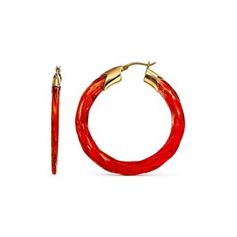 14K Gold Over Brass 1.5 inch Acrylic Swirl Twist Lucite Birthstone Hoop Earrings