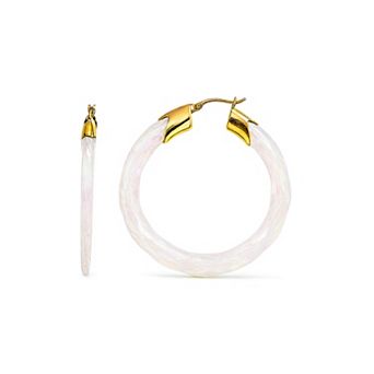 14K Gold Over Brass 1.5 inch Acrylic Swirl Twist Lucite Birthstone Hoop Earrings