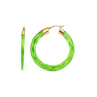 14K Gold Over Brass 1.5 inch Acrylic Swirl Twist Lucite Birthstone Hoop Earrings
