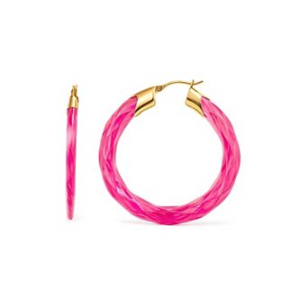 14K Gold Over Brass 1.5 inch Acrylic Swirl Twist Lucite Birthstone Hoop Earrings