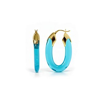 14K Gold Over Brass 1.5 inch Acrylic Carved Oval Lucite Birthstone Hoop Earrings