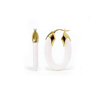 14K Gold Over Brass 1.5 inch Acrylic Carved Oval Lucite Birthstone Hoop Earrings