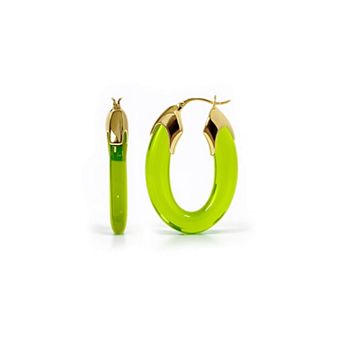 14K Gold Over Brass 1.5 inch Acrylic Carved Oval Lucite Birthstone Hoop Earrings