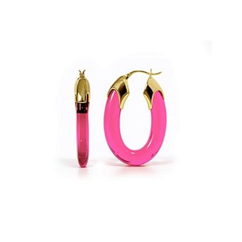 14K Gold Over Brass 1.5 inch Acrylic Carved Oval Lucite Birthstone Hoop Earrings