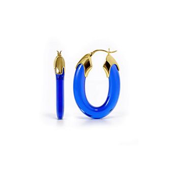14K Gold Over Brass 1.5 inch Acrylic Carved Oval Lucite Birthstone Hoop Earrings