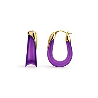 14K Gold Over Brass 1.5 inch Acrylic Sculpted U Lucite Birthstone Hoop Earrings