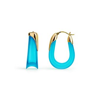 14K Gold Over Brass 1.5 inch Acrylic Sculpted U Lucite Birthstone Hoop Earrings