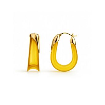 14K Gold Over Brass 1.5 inch Acrylic Sculpted U Lucite Birthstone Hoop Earrings