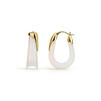 14K Gold Over Brass 1.5 inch Acrylic Sculpted U Lucite Birthstone Hoop Earrings