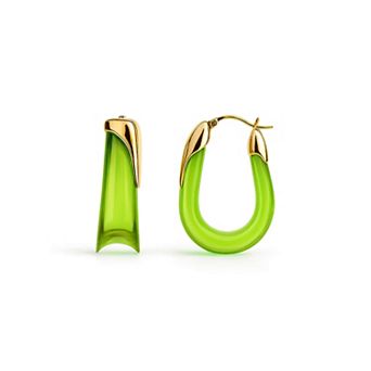 14K Gold Over Brass 1.5 inch Acrylic Sculpted U Lucite Birthstone Hoop Earrings