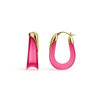 14K Gold Over Brass 1.5 inch Acrylic Sculpted U Lucite Birthstone Hoop Earrings