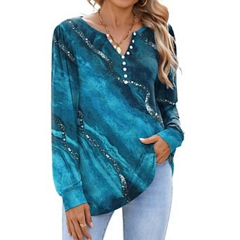 Zeagoo Women's Long Sleeve Button Up Shirts Casual V Neck Floral Tunic Blouses for Spring Autumn