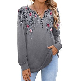 Zeagoo Women's Long Sleeve Button Up Shirts Casual V Neck Floral Tunic Blouses for Spring Autumn