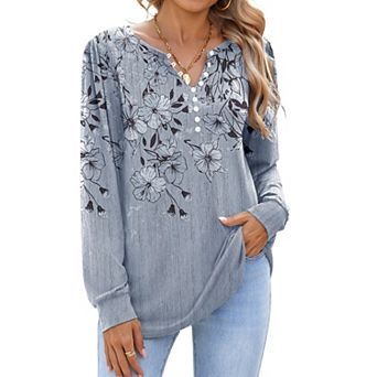 Zeagoo Women's Long Sleeve Button Up Shirts Casual V Neck Floral Tunic Blouses for Spring Autumn