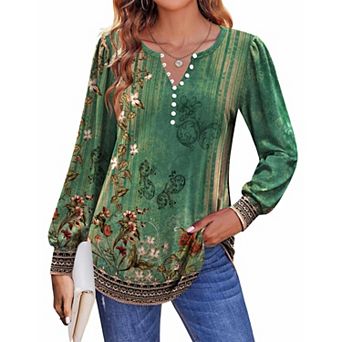 Zeagoo Women's Long Sleeve Button Up Shirts Casual V Neck Floral Tunic Blouses for Spring Autumn