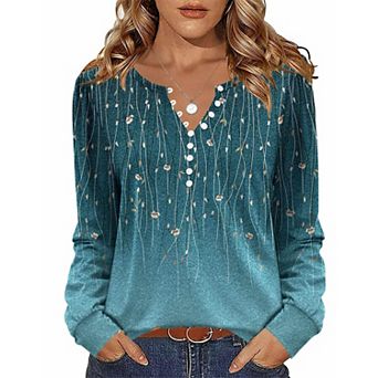 Zeagoo Women's Long Sleeve Button Up Shirts Casual V Neck Floral Tunic Blouses for Spring Autumn