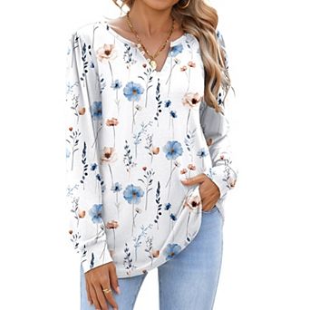 Zeagoo Women's Long Sleeve Button Up Shirts Casual V Neck Floral Tunic Blouses for Spring Autumn
