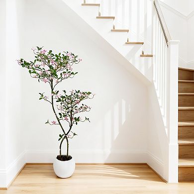 Artificial Jasmine Tree with White Planter, Faux Plants Indoor Faux Floor Artificial Trees