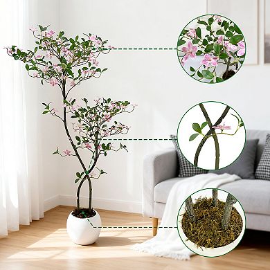 Artificial Jasmine Tree with White Planter, Faux Plants Indoor Faux Floor Artificial Trees