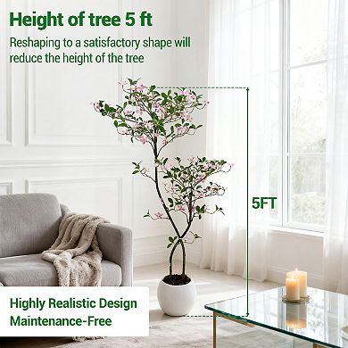 Artificial Jasmine Tree with White Planter, Faux Plants Indoor Faux Floor Artificial Trees