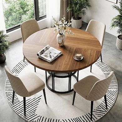Round Dining Table for 4-6,47" Kitchen Table with Storage Shelf,Metal Dinner Table for Small Space