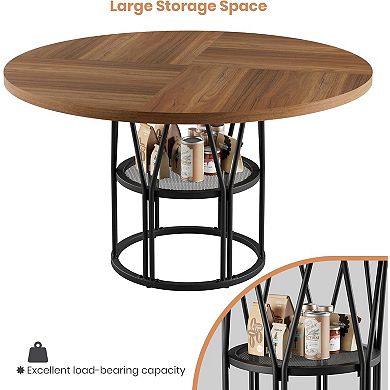 Round Dining Table for 4-6,47" Kitchen Table with Storage Shelf,Metal Dinner Table for Small Space