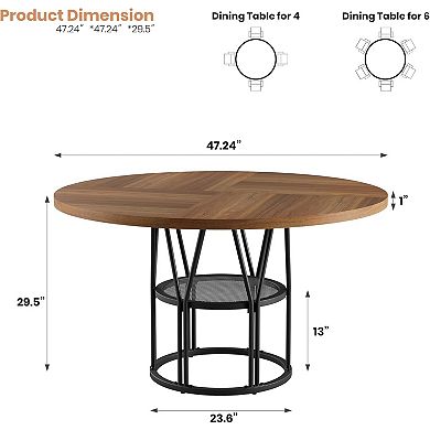 Round Dining Table for 4-6,47" Kitchen Table with Storage Shelf,Metal Dinner Table for Small Space