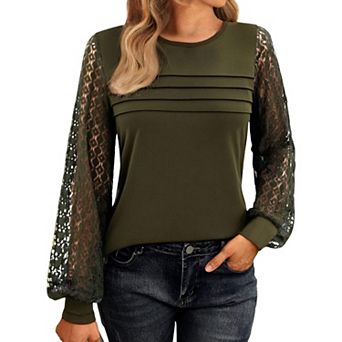 Zeagoo Women's Lace Long Sleeve T-Shirt - Dressy Casual Fall Work Top