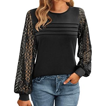 Zeagoo Women's Lace Long Sleeve T-Shirt - Dressy Casual Fall Work Top