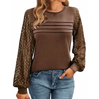 Zeagoo Women's Lace Long Sleeve T-Shirt - Dressy Casual Fall Work Top