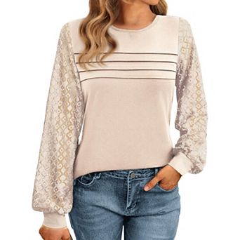 Zeagoo Women's Lace Long Sleeve T-Shirt - Dressy Casual Fall Work Top