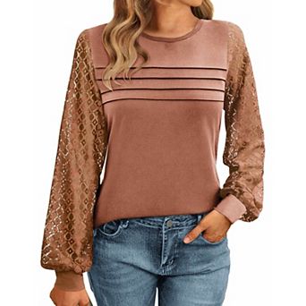 Zeagoo Women's Lace Long Sleeve T-Shirt - Dressy Casual Fall Work Top