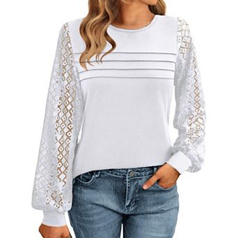 Zeagoo Women's Lace Long Sleeve T-Shirt - Dressy Casual Fall Work Top
