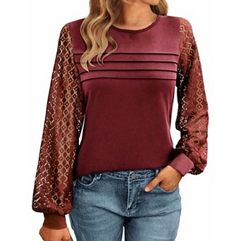Zeagoo Women's Lace Long Sleeve T-Shirt - Dressy Casual Fall Work Top