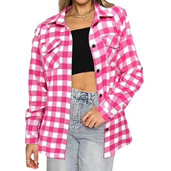Zeagoo Flannel Shirt for Women Long Sleeve Mid-Long Shirts with Pockets
