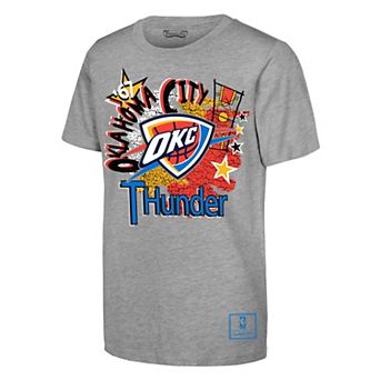 Youth Mitchell & Ness Heather Gray Oklahoma City Thunder Hardwood Classics Play by Play T-Shirt