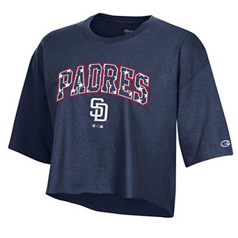 Women's Champion Navy San Diego Padres Boyfriend Cropped Americana T-Shirt
