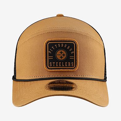 Men's New Era Brown/Black Pittsburgh Steelers Team Patch Split Panel 9SEVENTY Adjustable Trucker Hat
