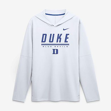 Men's Nike White Duke Blue Devils 2026 Sideline Lightweight Long Sleeve Hooded Dri-FIT Top