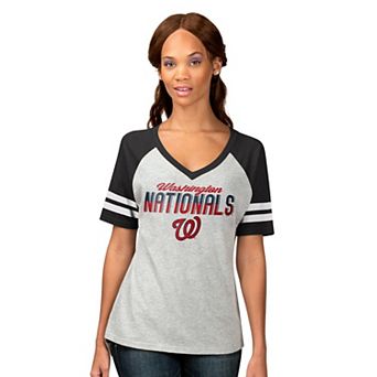 Women's G-III 4Her by Carl Banks Heather Gray Washington Nationals Goal Line Raglan V-Neck T-Shirt