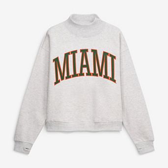Women's Pressbox Ash Miami Hurricanes Oversized Nelson Mock Neck Sweatshirt