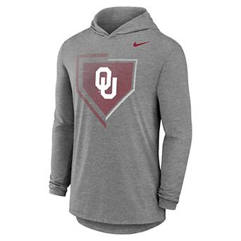 Men's Nike Gray Oklahoma Sooners 2026 NCAA Baseball Men's College World Series Dugout Long Sleeve Hooded T-Shirt