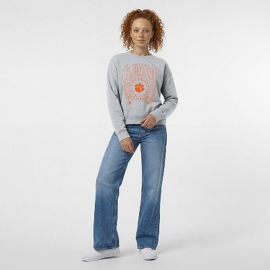 Women's Champion Heather Gray Clemson Tigers Academic Crest Powerblend Crewneck Sweatshirt
