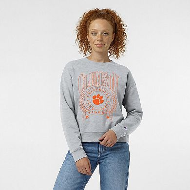Women's Champion Heather Gray Clemson Tigers Academic Crest Powerblend Crewneck Sweatshirt