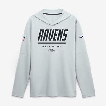 Men's Nike Platinum Baltimore Ravens Sideline Lightweight Long Sleeve Hooded Dri-FIT Top