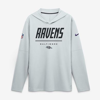 Men's Nike Platinum Baltimore Ravens Sideline Lightweight Long Sleeve Hooded Dri-FIT Top