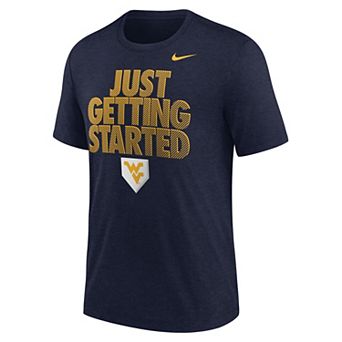 Men's Nike Heather Navy West Virginia Mountaineers 2026 NCAA Baseball Men's College World Series Dugout Tri-Blend T-Shirt