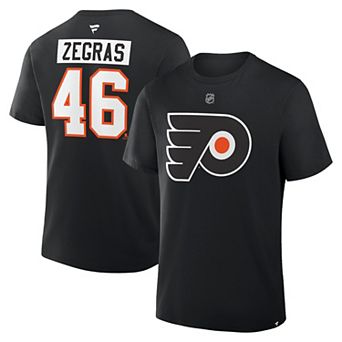 Men's Fanatics Trevor Zegras Black Philadelphia Flyers Authentic Stack Name & Number T-Shirt