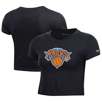 Women's Champion Black New York Knicks Primary Logo Cropped T-Shirt
